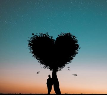 Silhouette photo of man leaning on heart shaped tree 744667 360x320